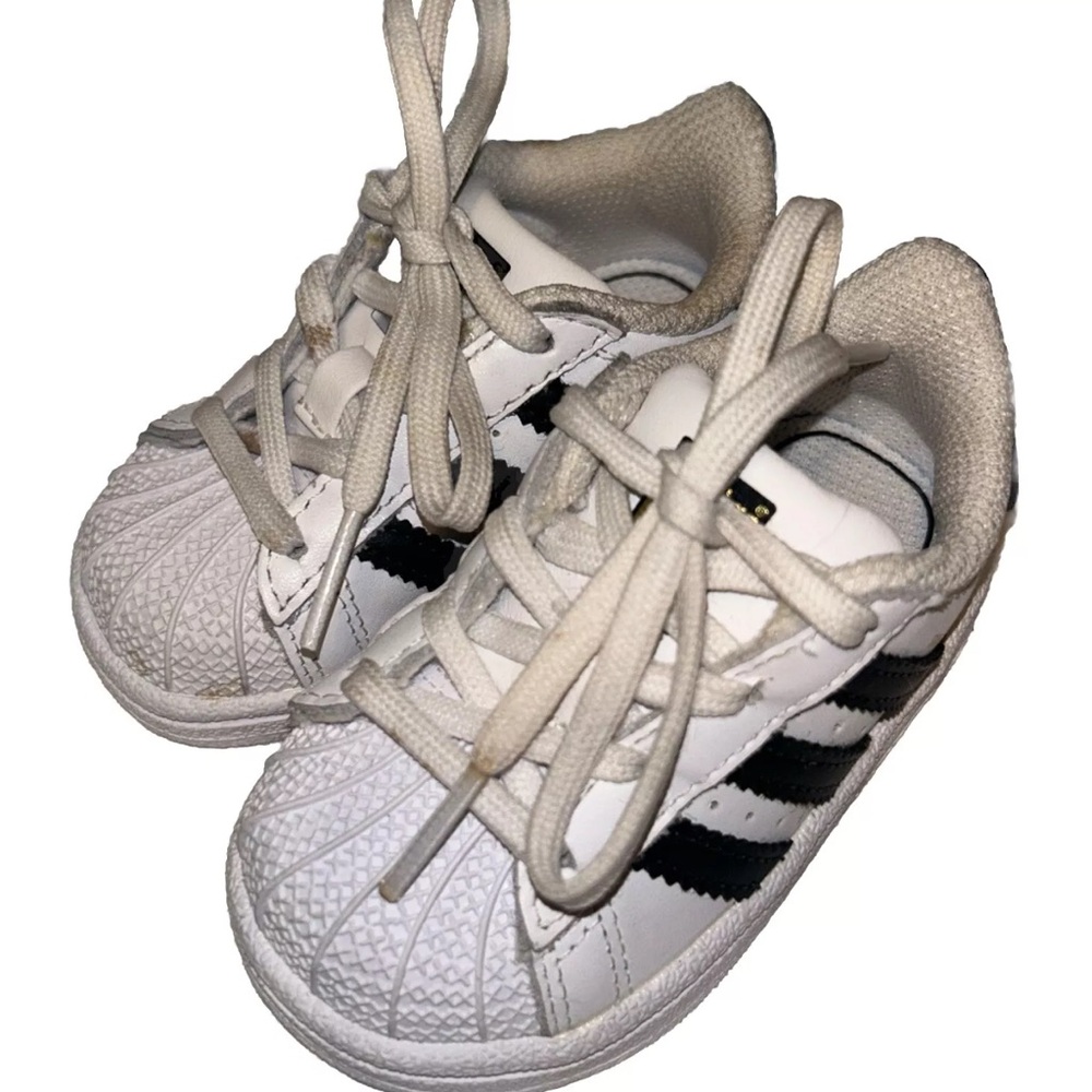 Baby Adidas Superstar White Sneakers Shoes Toddlers Size 4K White Black